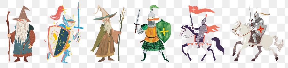 Medieval fantasy character png cut out element set, transparent background