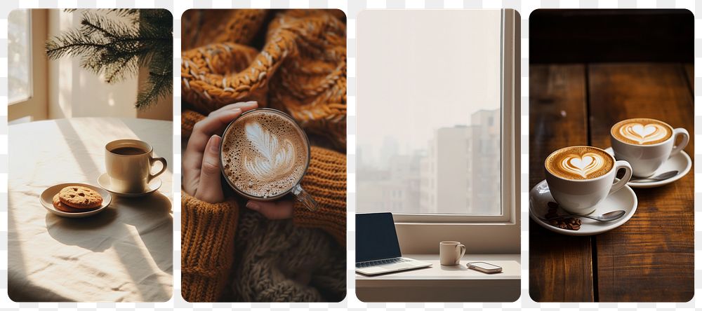 Cozy coffee  png mobile wallpaper element set, transparent background