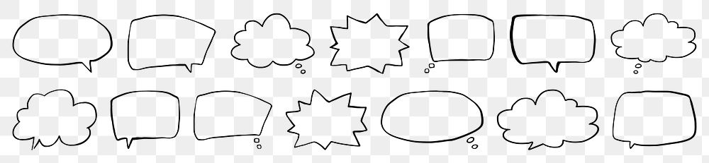 Doodle speech bubble png cut out element set, transparent background