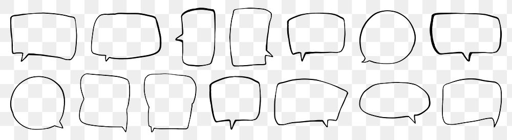 Doodle speech bubble png cut out element set, transparent background