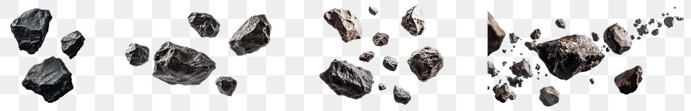 Asteroid floating rocks png cut out element set, transparent background