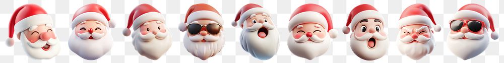 3d Christmas Santa head png cut out element set, transparent background