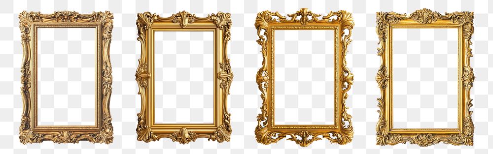 Rectangle gold frame png cut out element set, transparent background