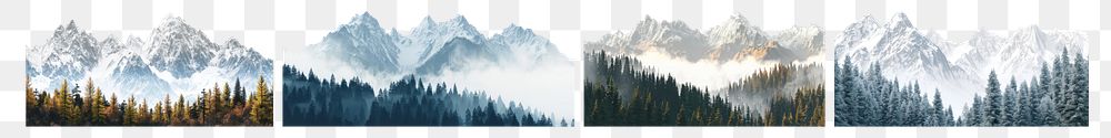 PNG Majestic snowy mountain landscape, isolated element set, transparent background