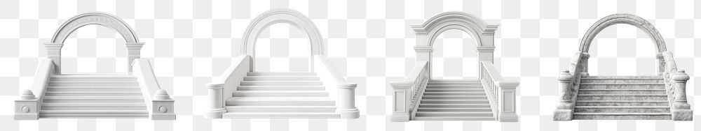 PNG Elegant white stone staircases arches, element set on transparent background