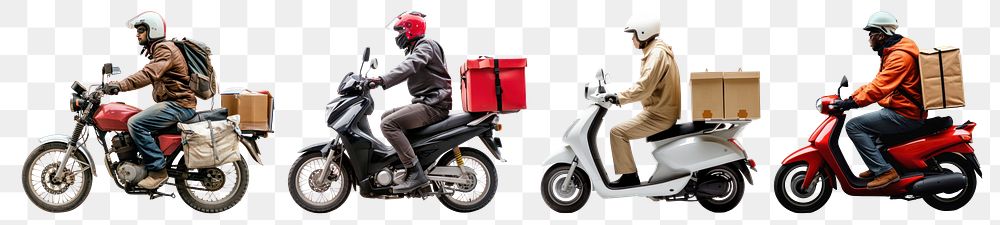 PNG Motorcycle delivery service riders, element set on transparent background