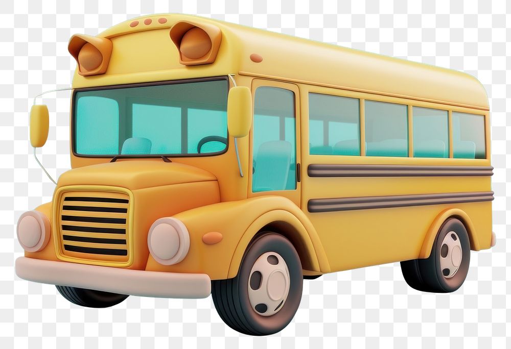 PNG 3d cartoon rendering school bus icon transportation vehicle machine.