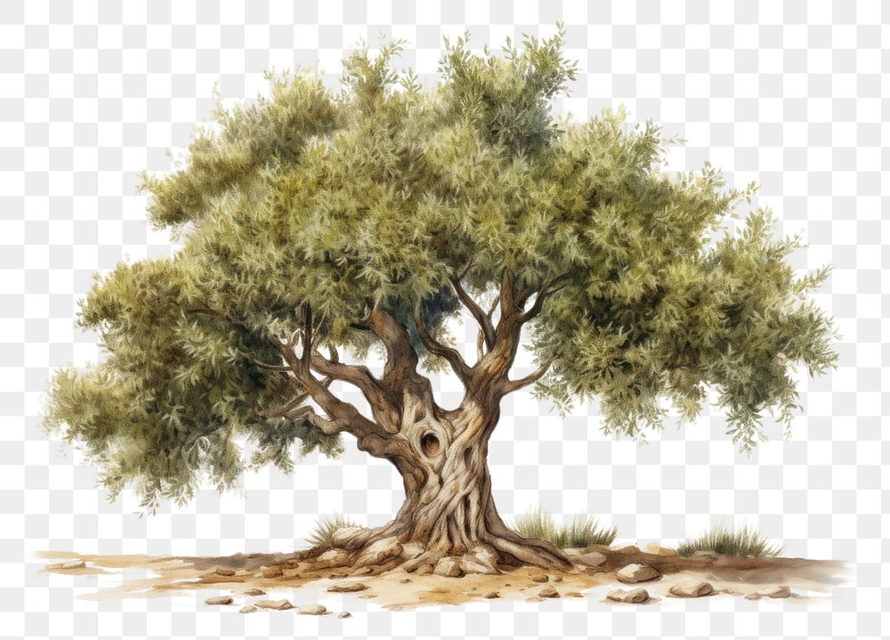 PNG Olive tree painting illustrated vegetation.