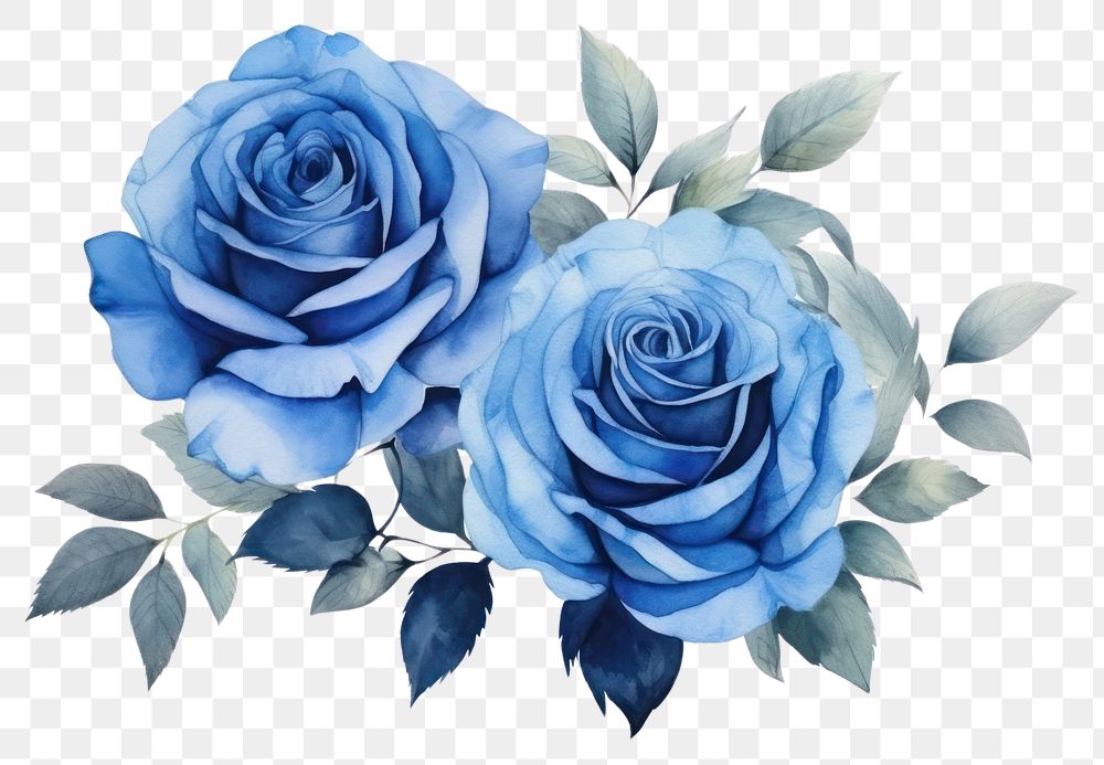 PNG Illustration of blue roses art blossom pattern.