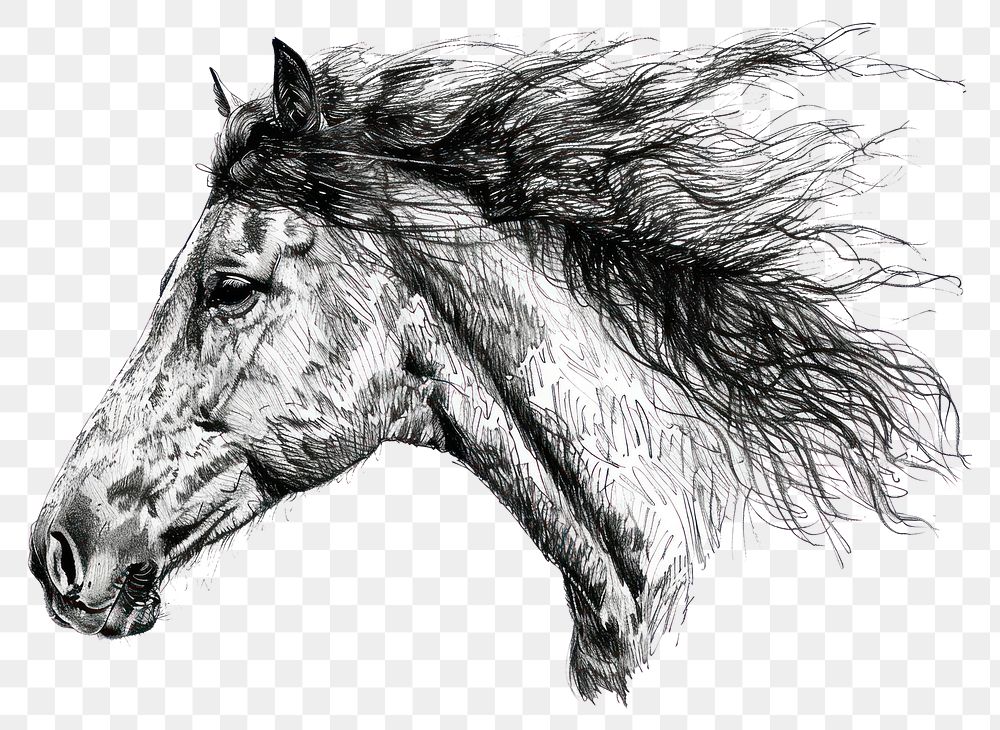 PNG Ink drawing Horse horse illustrated sketch.