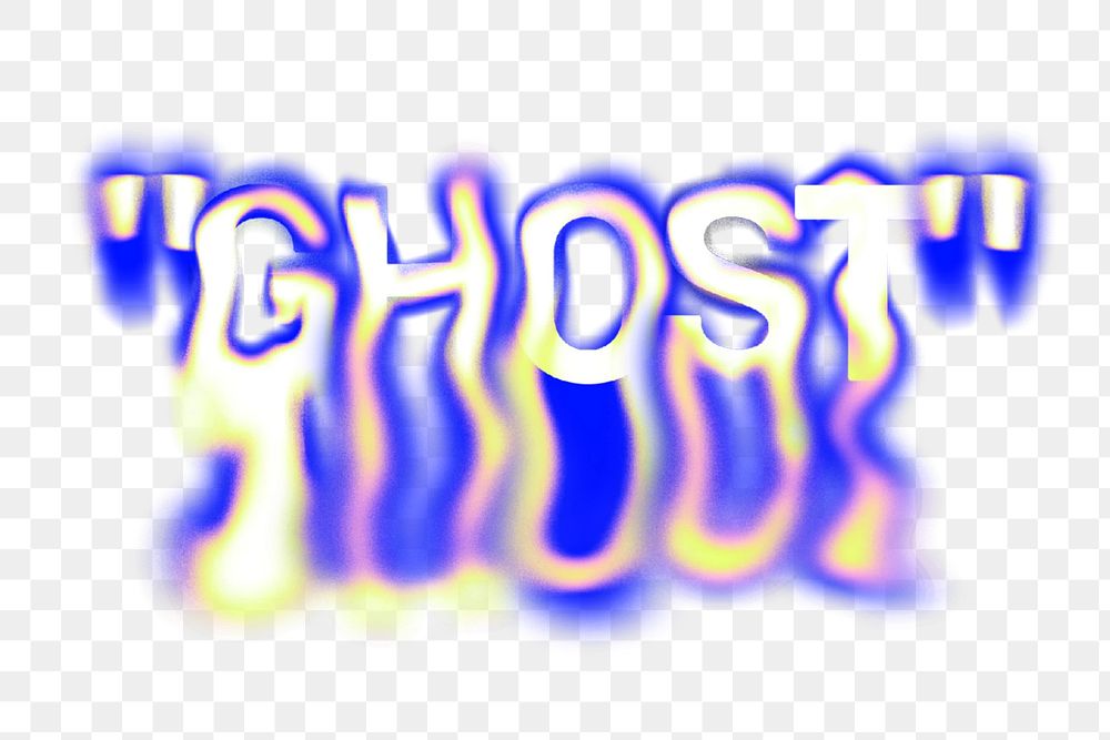 Ghost word png fluid neon font, transparent background