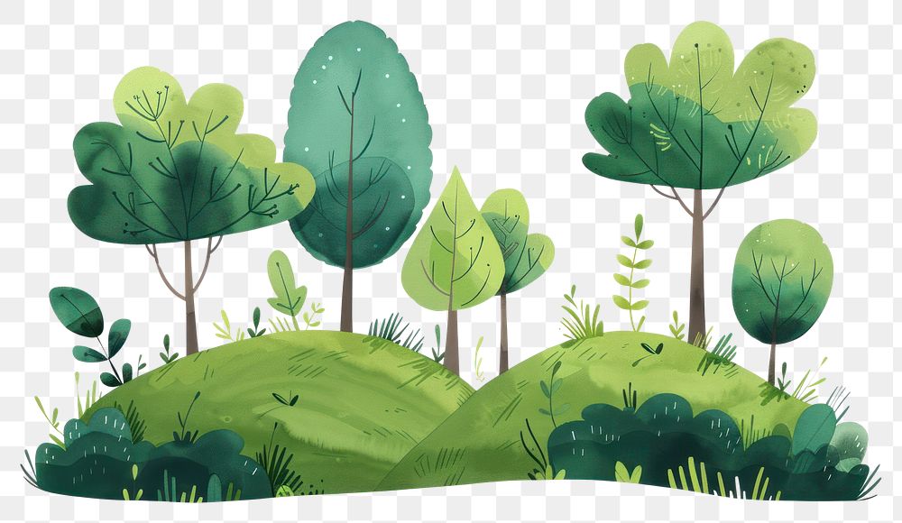PNG Green environment drawing illustrated vegetation.