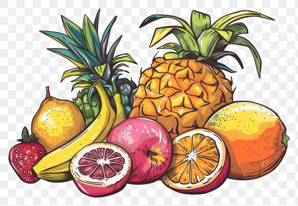 PNG A vector graphic of tropical fruits pineapple dynamite weaponry.
