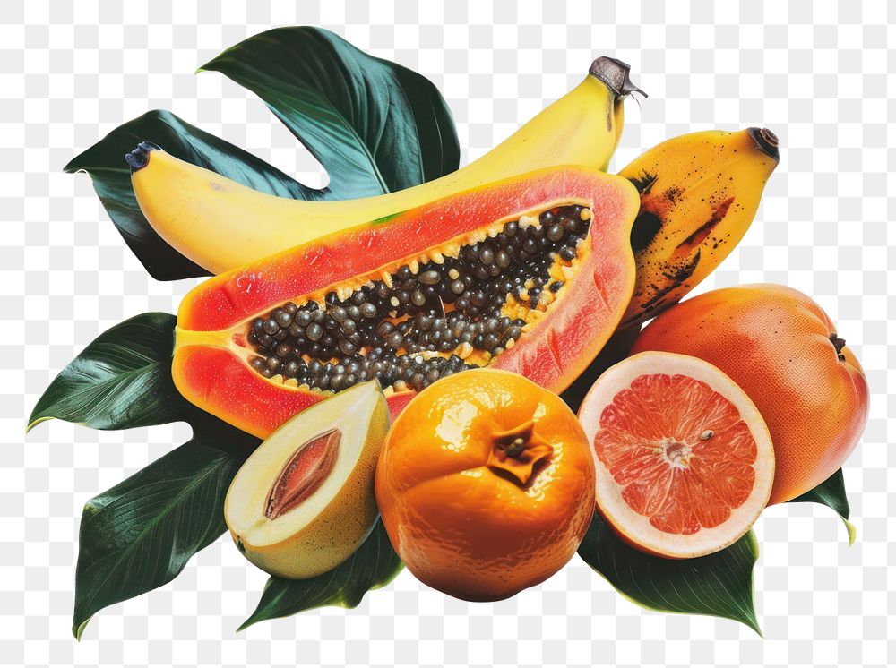 PNG Tropical fruits collage cutouts produce banana papaya.