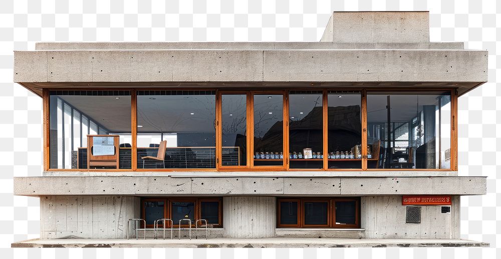 PNG Brutalism coffee shop architecture building furniture.