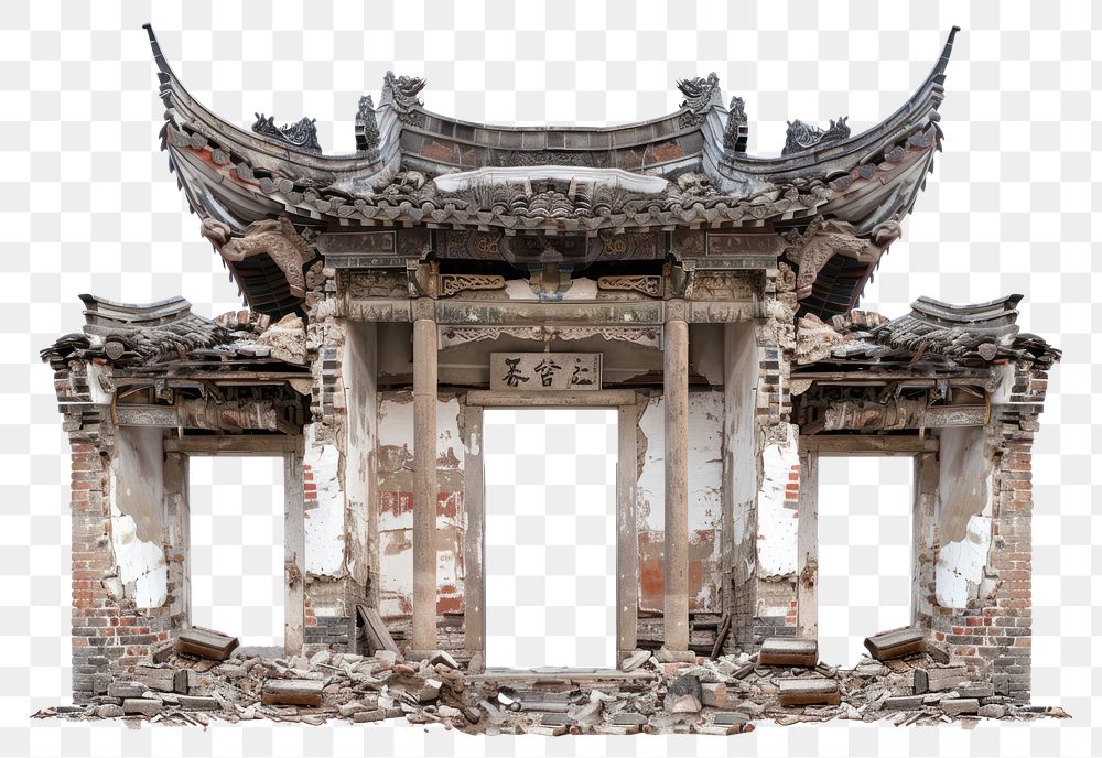 PNG China destroyed building architecture ruins.