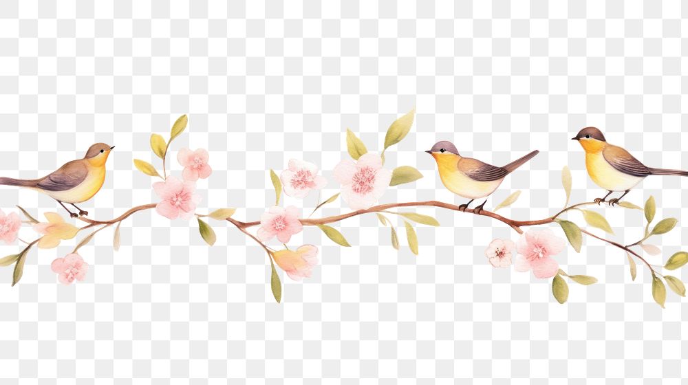 PNG Birds with flowers as divider watercolor painting blossom animal.