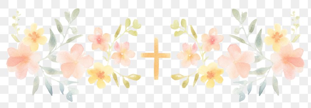 PNG Crosses with flowers as divider watercolor graphics outdoors pattern.