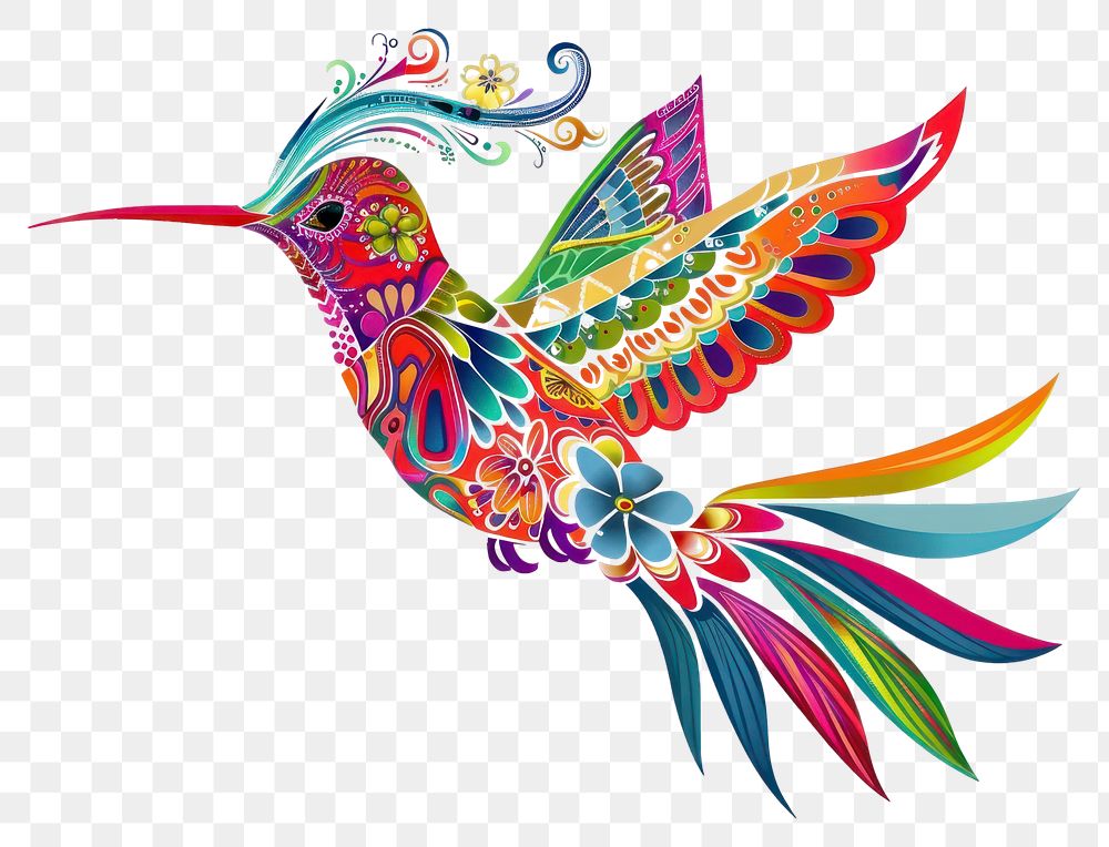 PNG Mexican colorful hummingbird pattern art graphics.