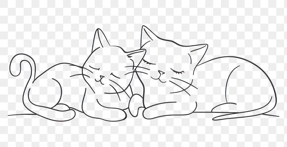 PNG Continuous line drawing cute cat and kitten art illustrated sketch.
