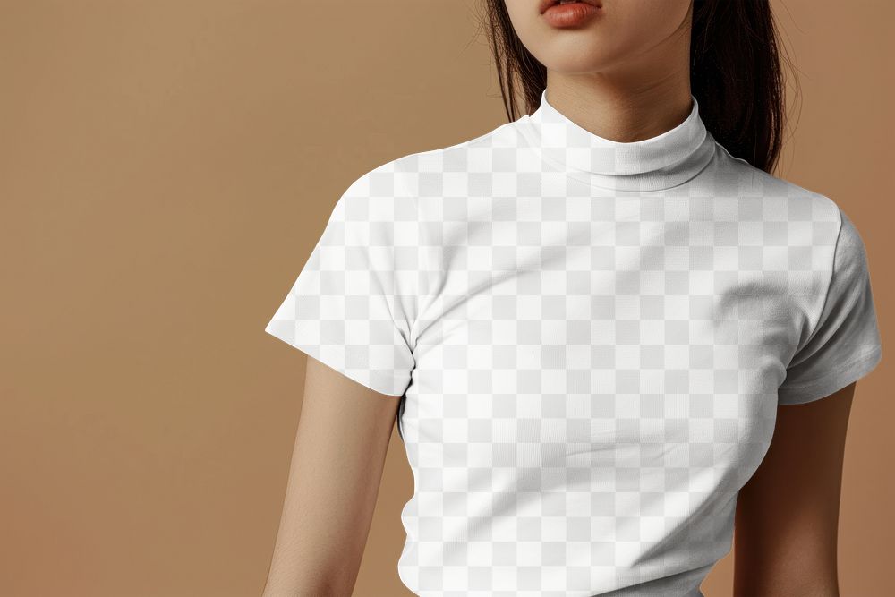 PNG women's turtleneck tshirt mockup, transparent design