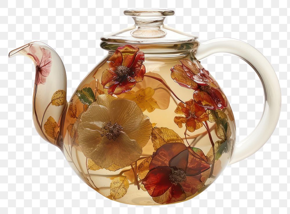 PNG Real photo element of *flower resin teapot shaped*, made with flower resin style, flower inside resin element, no object…