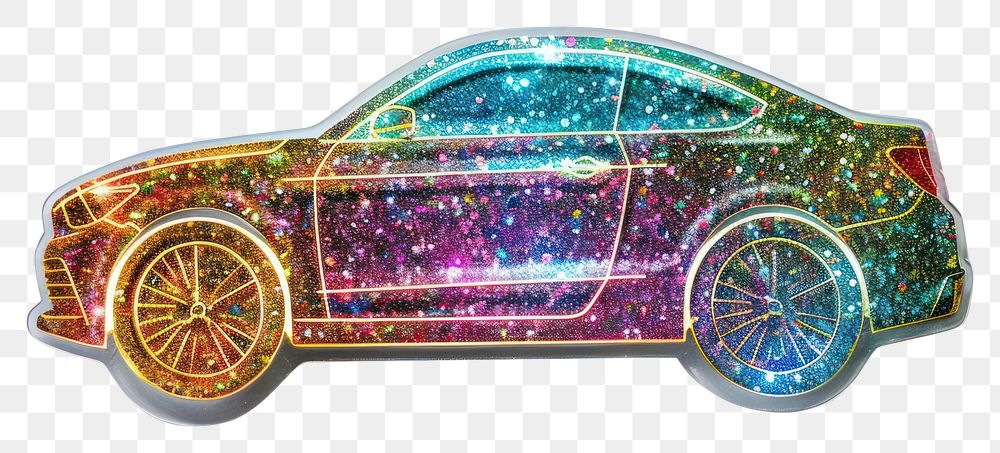 PNG Glitter car flat sticker transportation accessories automobile.
