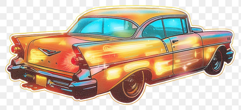 PNG Glitter classic car flat sticker transportation illustrated automobile.