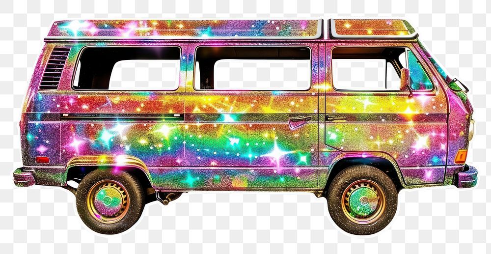 PNG Glitter hippy van flat sticker transportation electronics automobile.