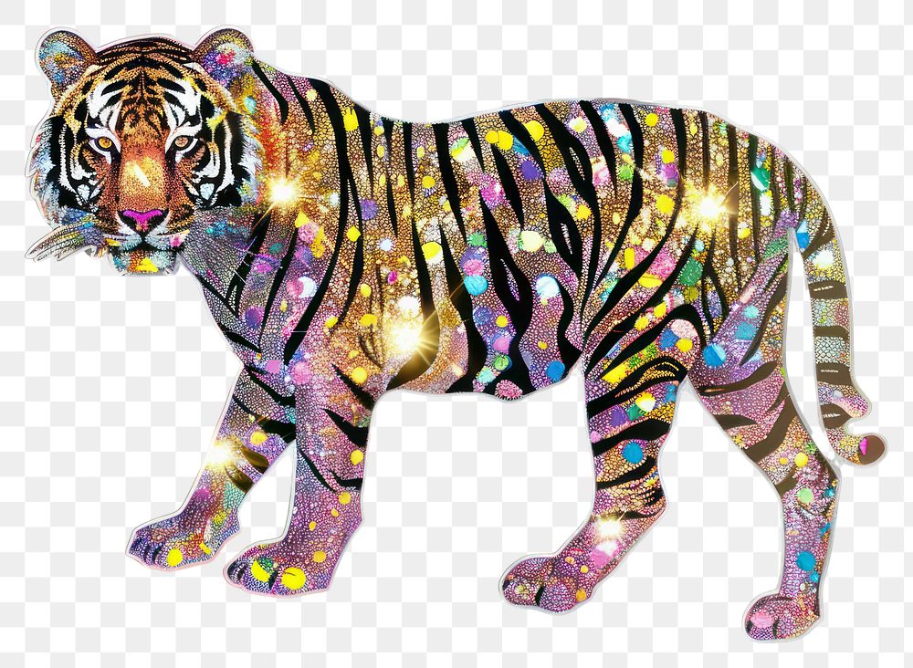 PNG Glitter tiger flat sticker accessories accessory wildlife.