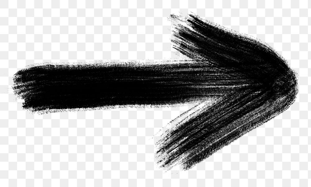 Black arrow png brush stroke texture, transparent background
