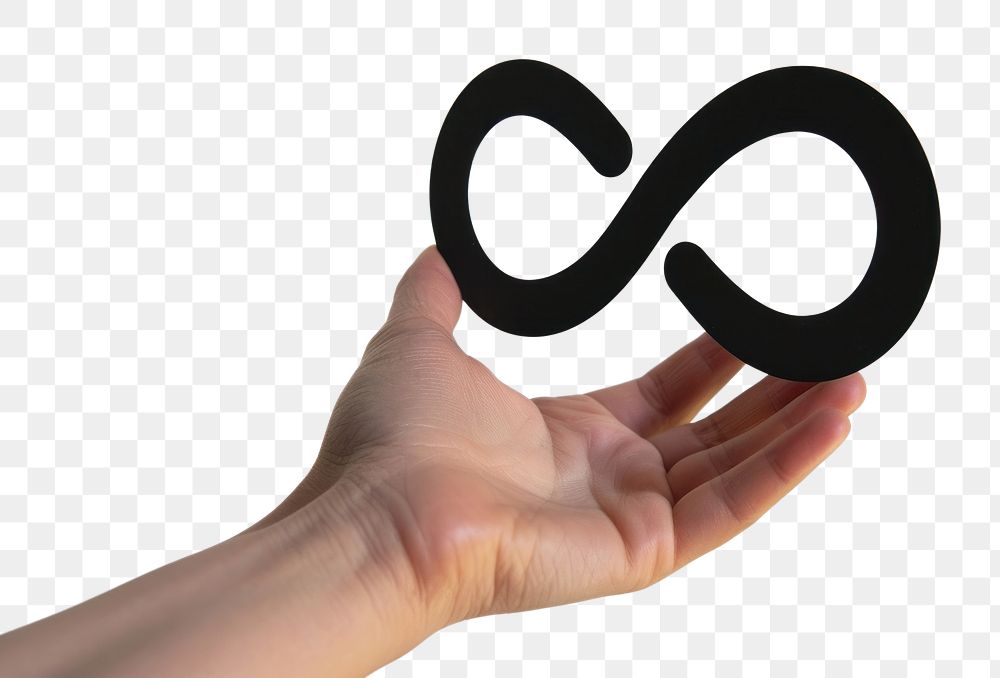 PNG Hand holding infinity icon ampersand alphabet symbol.