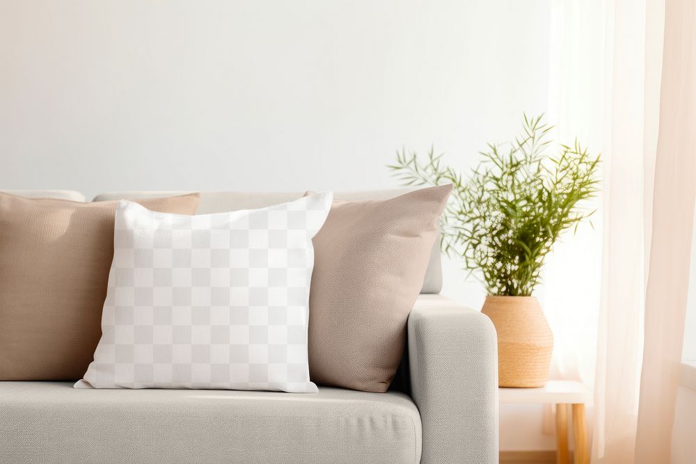 PNG sofa cushion cover mockup, transparent design