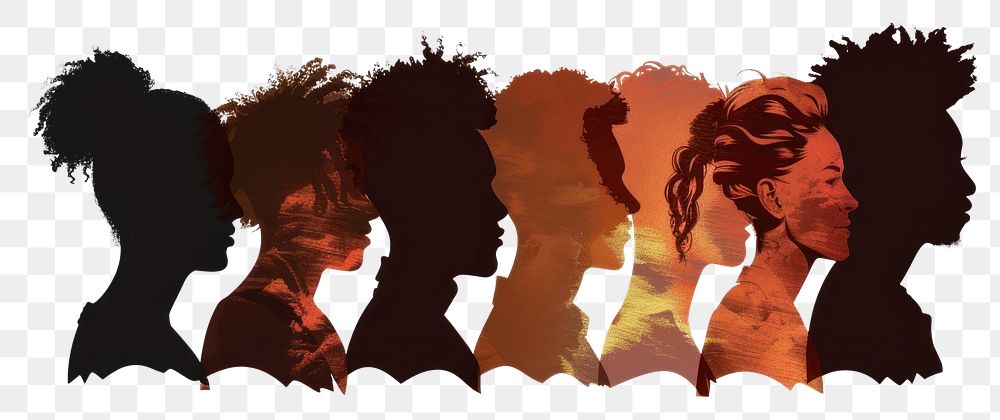 PNG Silhouette profile group of men and women of diverse culture silhouette female person.