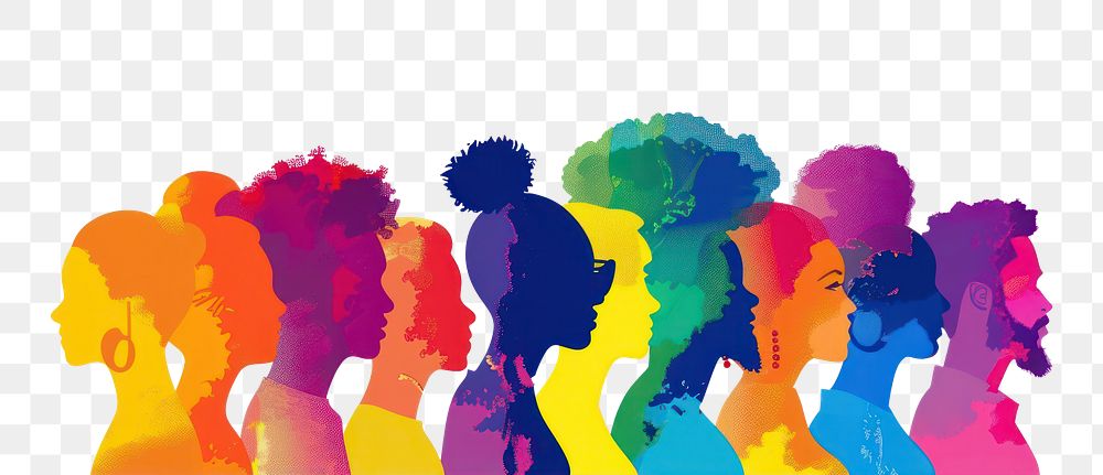 PNG Silhouette profile group of men and women of diverse culture people graphics painting.