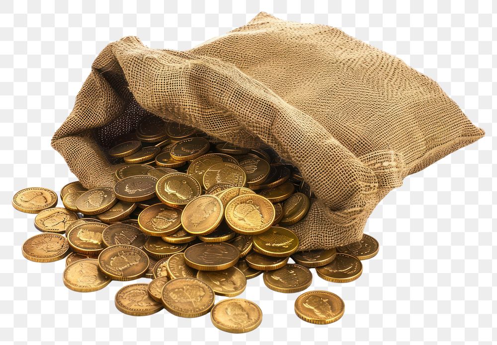 PNG Bag of gold coins clothing knitwear apparel.