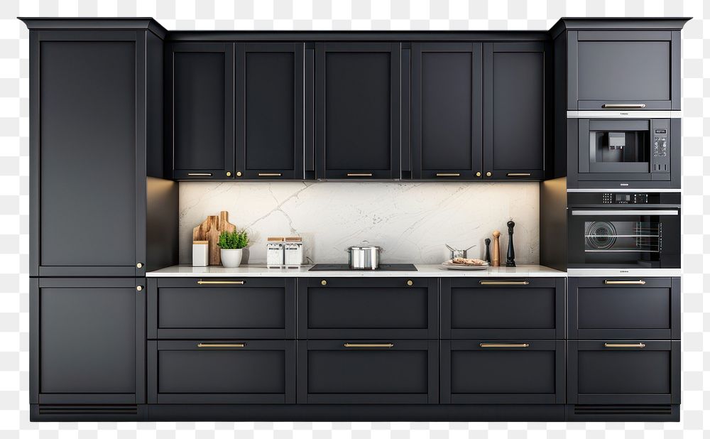 PNG Kitchen Cabinets black modern cabinet kitchen furniture.