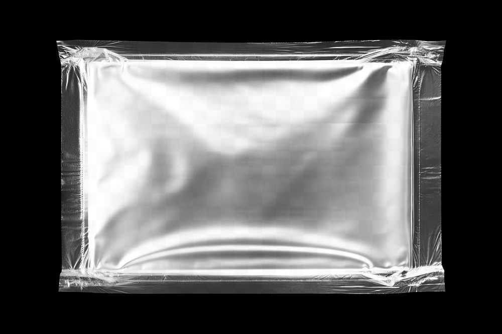 PNG metallic plastic pouch bag mockup, transparent design