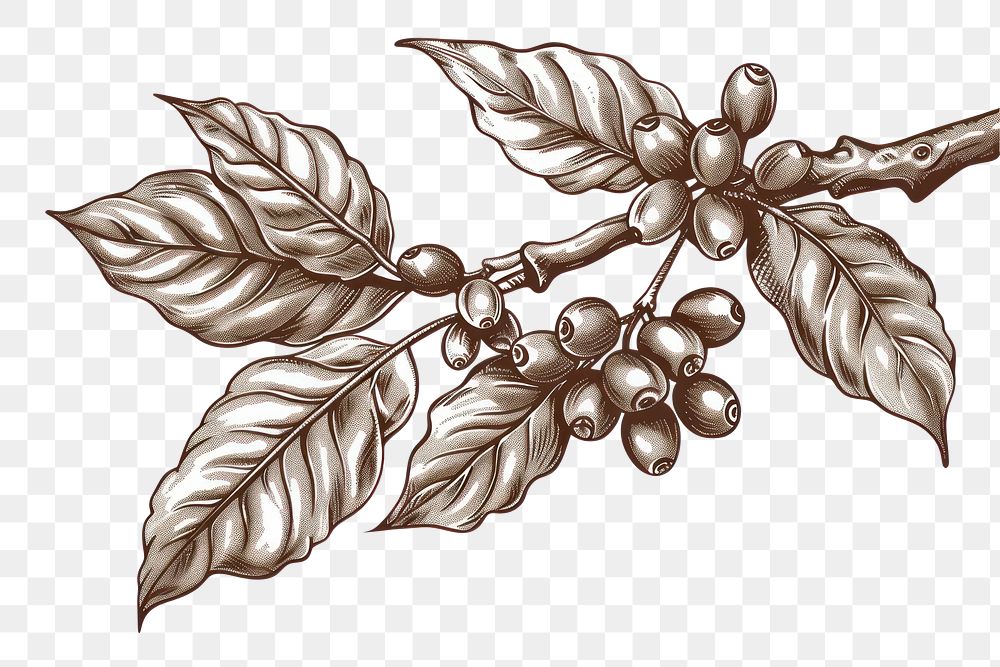 PNG Hand drawn coffee tree branches and beans illustrated appliance vegetable.