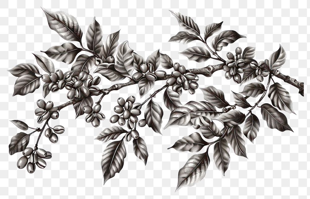PNG Hand drawn coffee tree branches and beans illustrated graphics drawing.