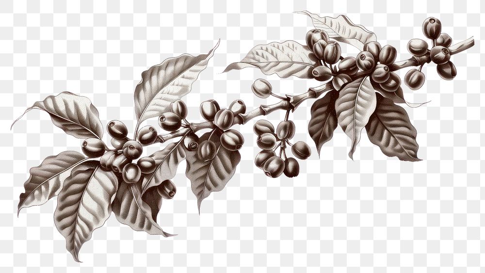 PNG Hand drawn coffee tree branches and beans illustrated chandelier drawing.