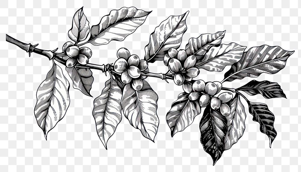 PNG Hand drawn coffee tree branches and beans drawing illustrated sketch.