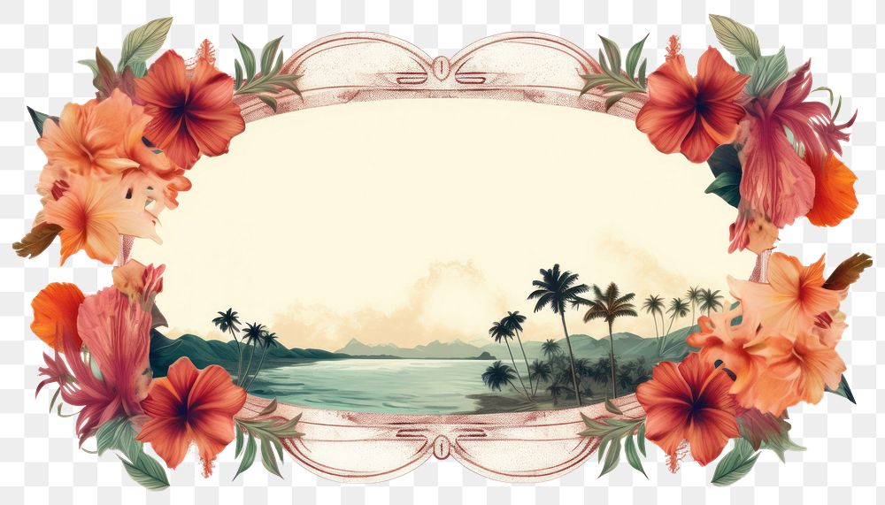 PNG Vintage frame of california graphics painting hibiscus.