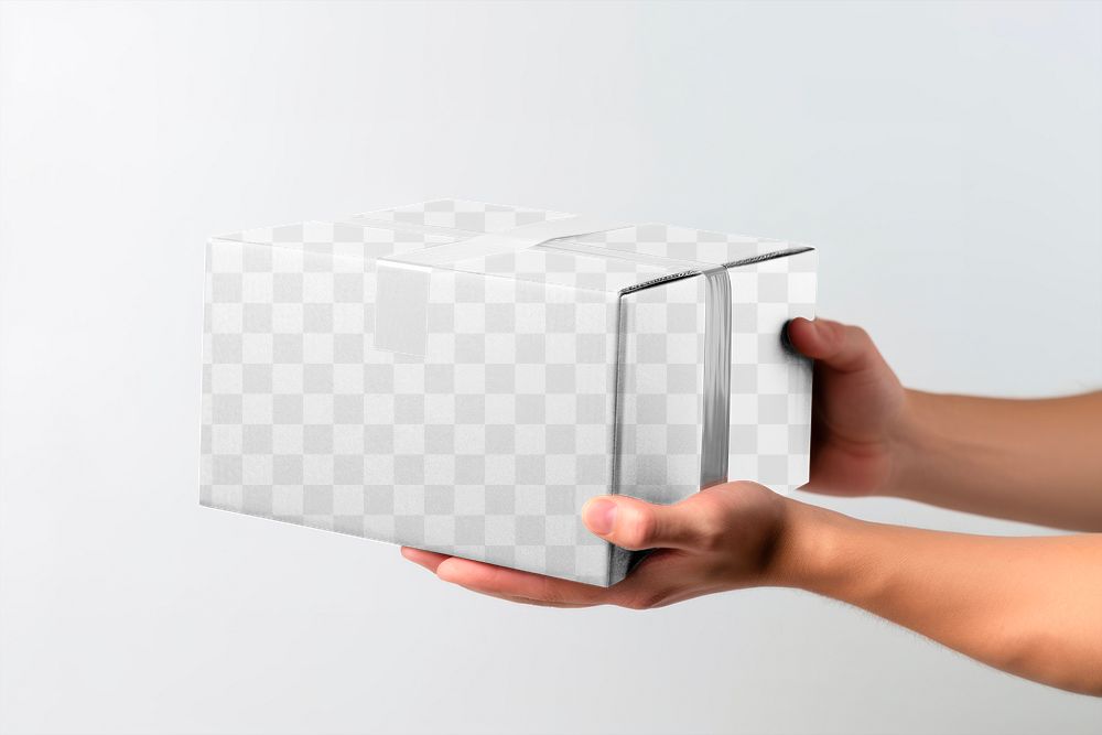 PNG parcel cardboard box mockup, transparent design