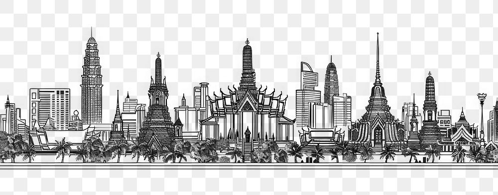 PNG Vector sketch Thailand city landscape art illustrated.