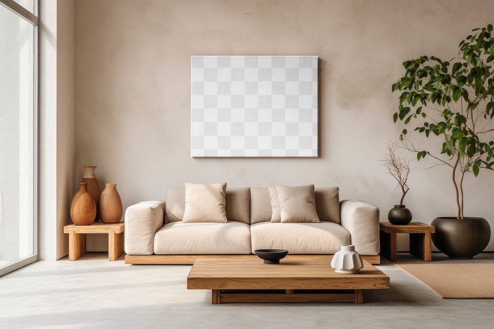 PNG living room's picture frame mockup, transparent design
