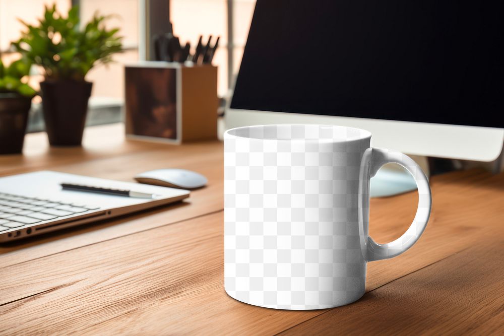PNG ceramic mug mockup, transparent design