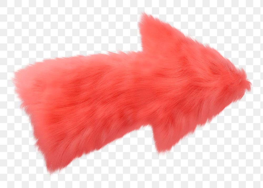 Red arrow png fluffy 3D shape, transparent background