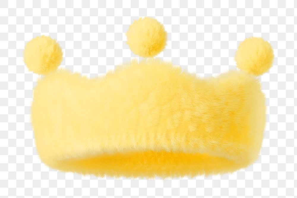 Yellow crown png fluffy 3D shape, transparent background
