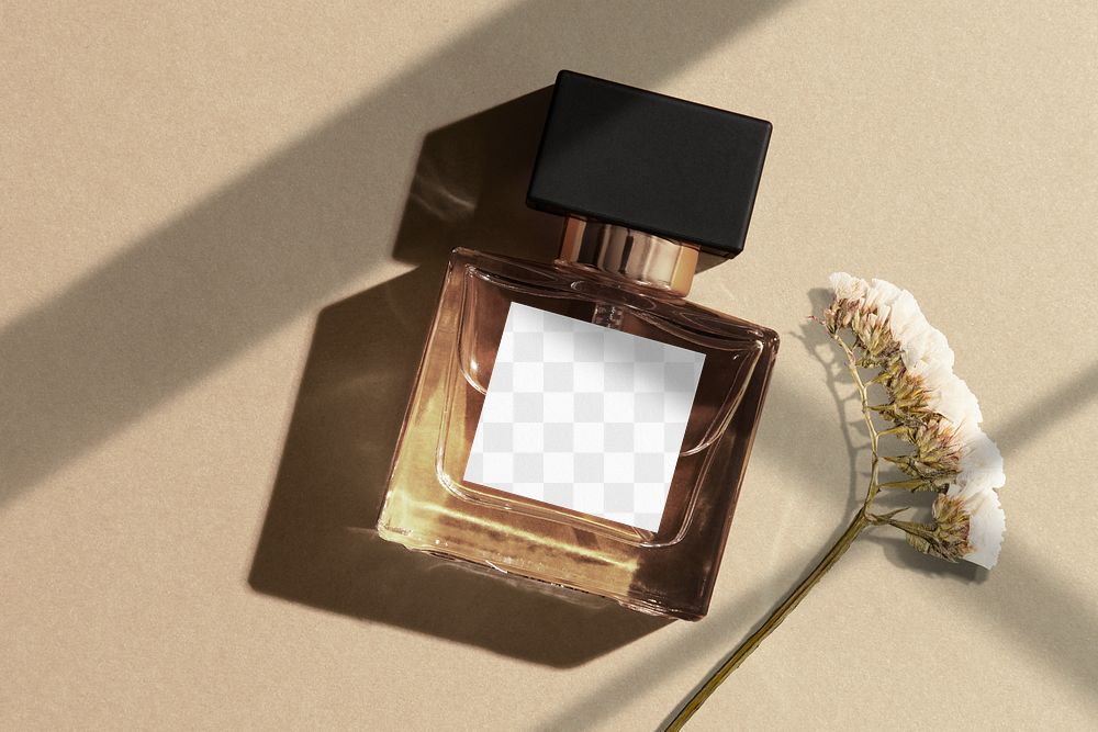 Perfume bottle label png mockup, editable transparent design